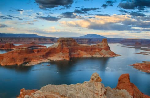 Gunsight Butte Desert Mountains Surrounded by Water at Alstrom Point Glen Canyon Recreational Area